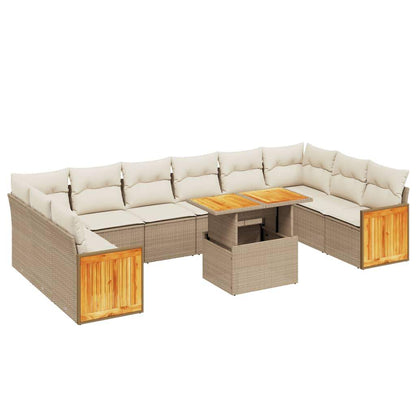 Set Divani da Giardino 11 pz con Cuscini Beige in Polyrattan - homemem39