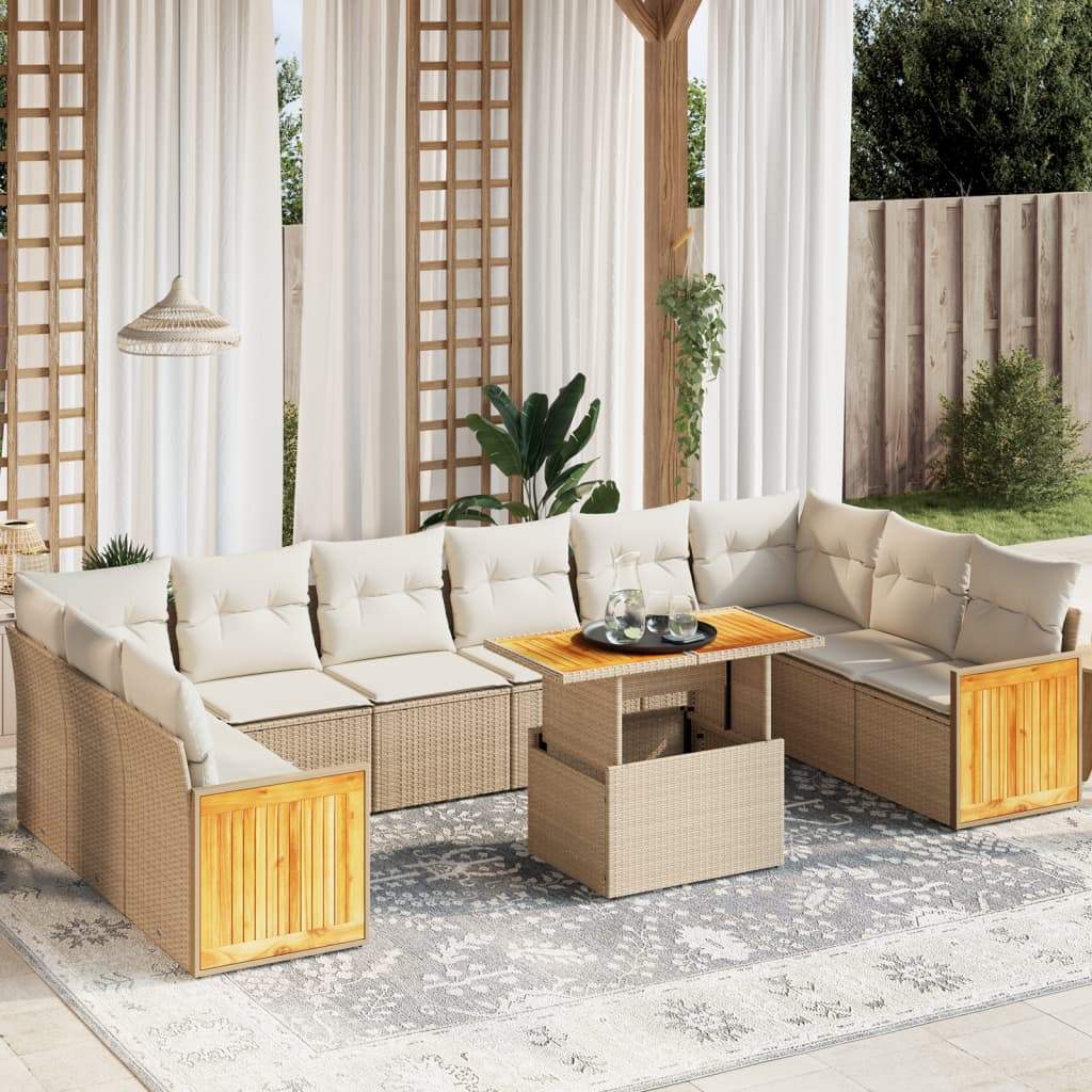 Set Divani da Giardino 11 pz con Cuscini Beige in Polyrattan - homemem39