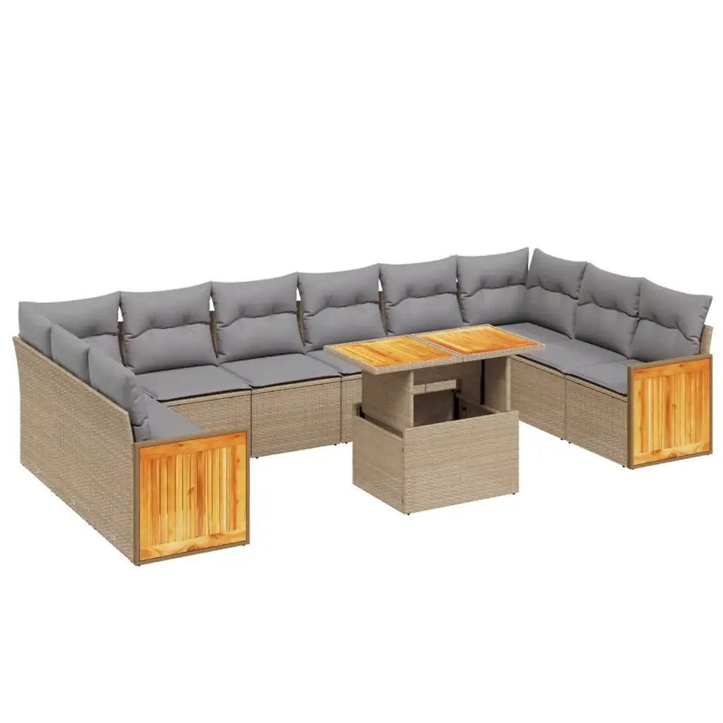 Set Divani da Giardino 11 pz con Cuscini Beige in Polyrattan - homemem39