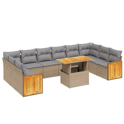 Set Divani da Giardino 11 pz con Cuscini Beige in Polyrattan - homemem39