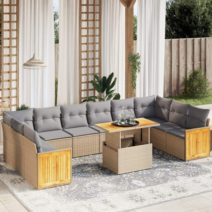Set Divani da Giardino 11 pz con Cuscini Beige in Polyrattan - homemem39