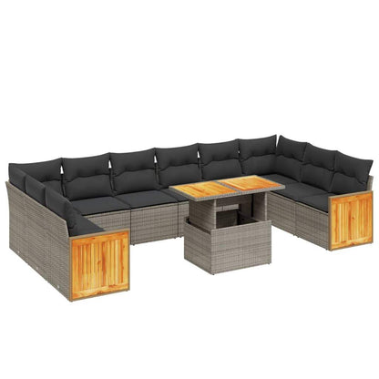 Set Divani da Giardino 11 pz con Cuscini in Polyrattan Grigio - homemem39