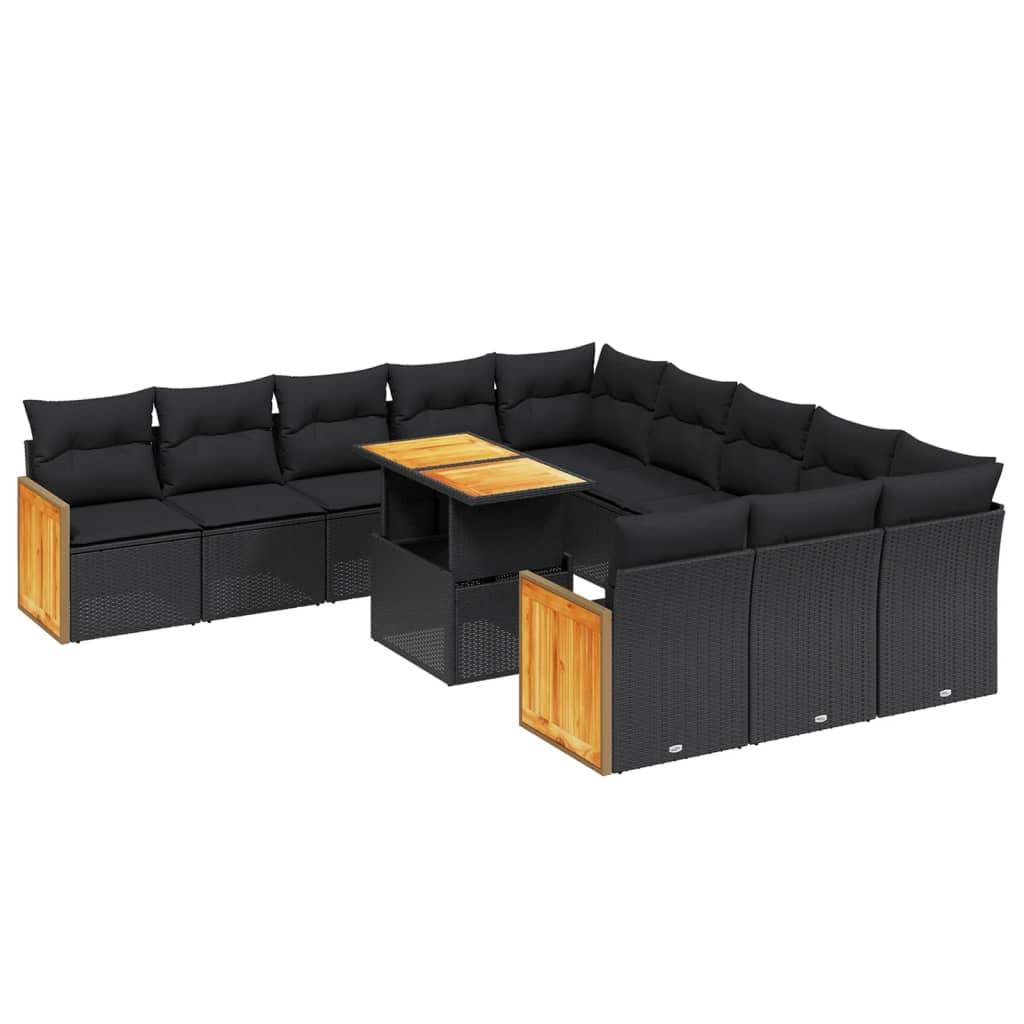 Set Divani da Giardino 11 pz con Cuscini in Polyrattan Nero - homemem39