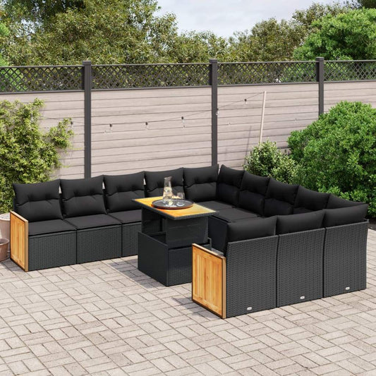 Set Divani da Giardino 11 pz con Cuscini in Polyrattan Nero - homemem39