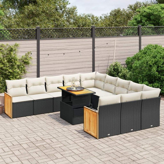 Set Divani da Giardino 11 pz con Cuscini in Polyrattan Nero - homemem39