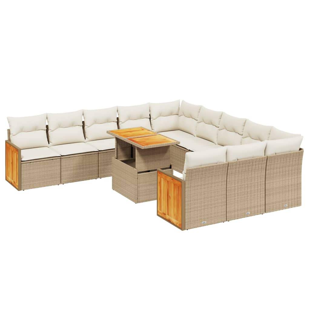 Set Divani da Giardino 11 pz con Cuscini Beige in Polyrattan - homemem39