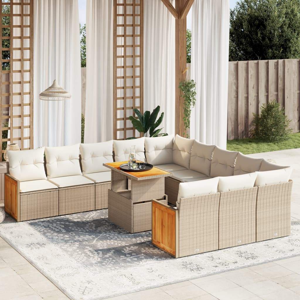 Set Divani da Giardino 11 pz con Cuscini Beige in Polyrattan - homemem39