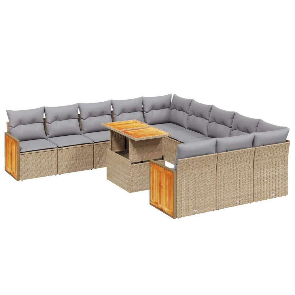 Set Divani da Giardino 11 pz con Cuscini Beige in Polyrattan - homemem39