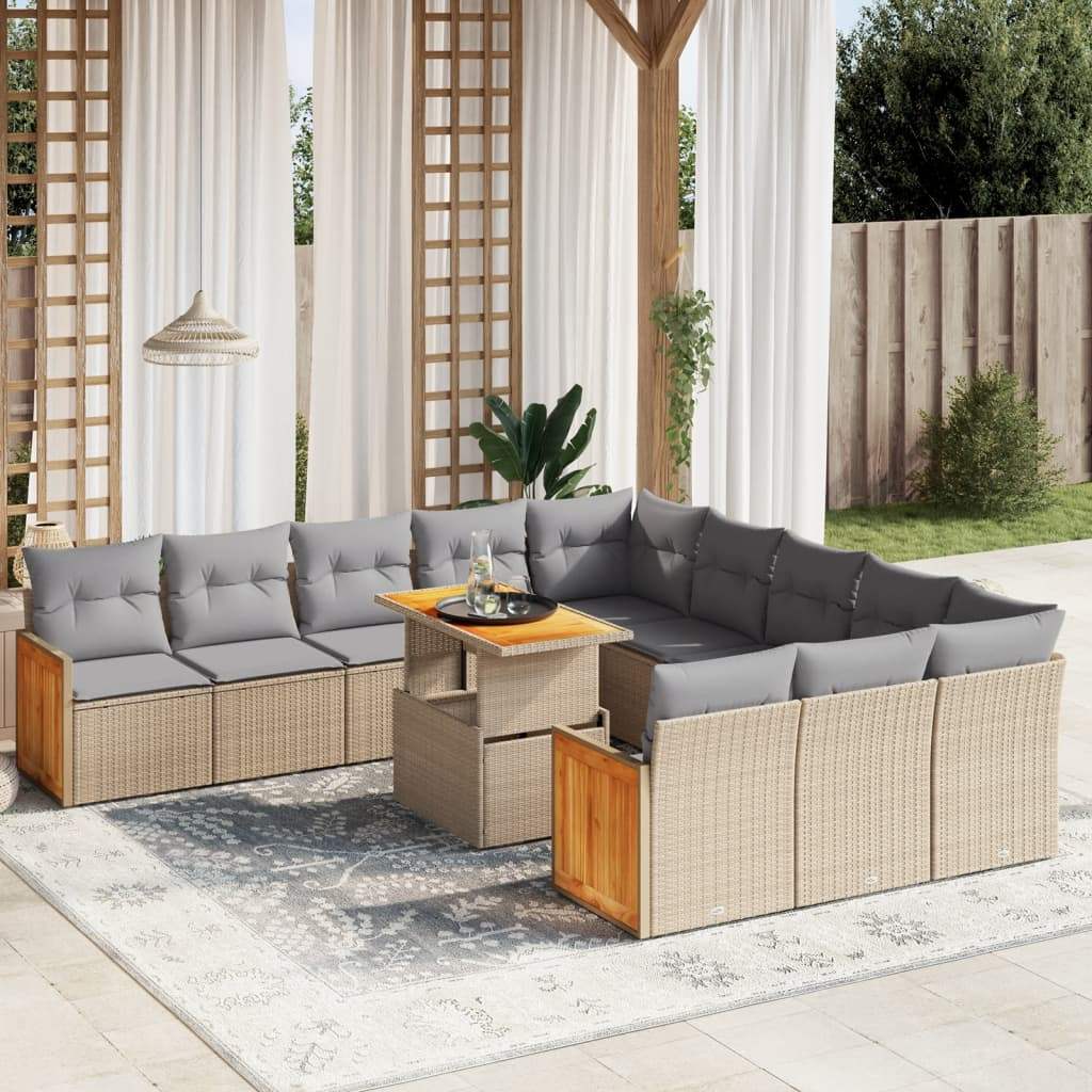 Set Divani da Giardino 11 pz con Cuscini Beige in Polyrattan - homemem39