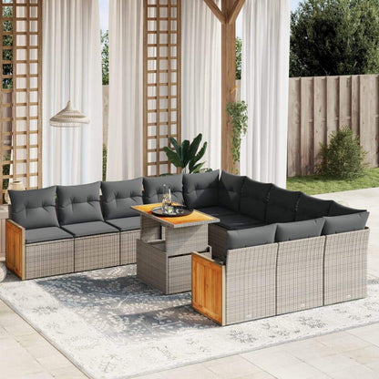 Set Divani da Giardino 11 pz con Cuscini in Polyrattan Grigio - homemem39