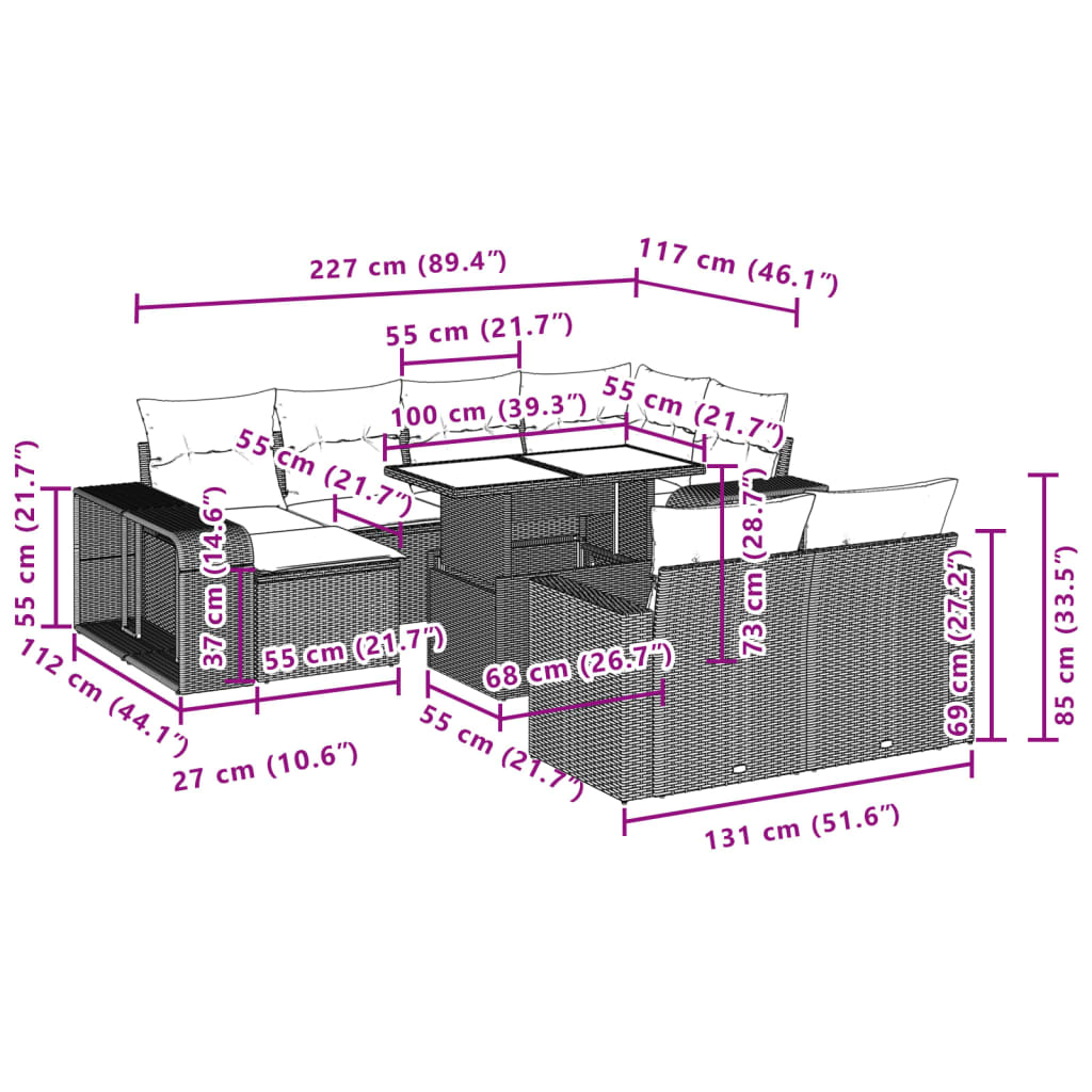 Set Divani da Giardino 11 pz con Cuscini in Polyrattan Nero | homemem39