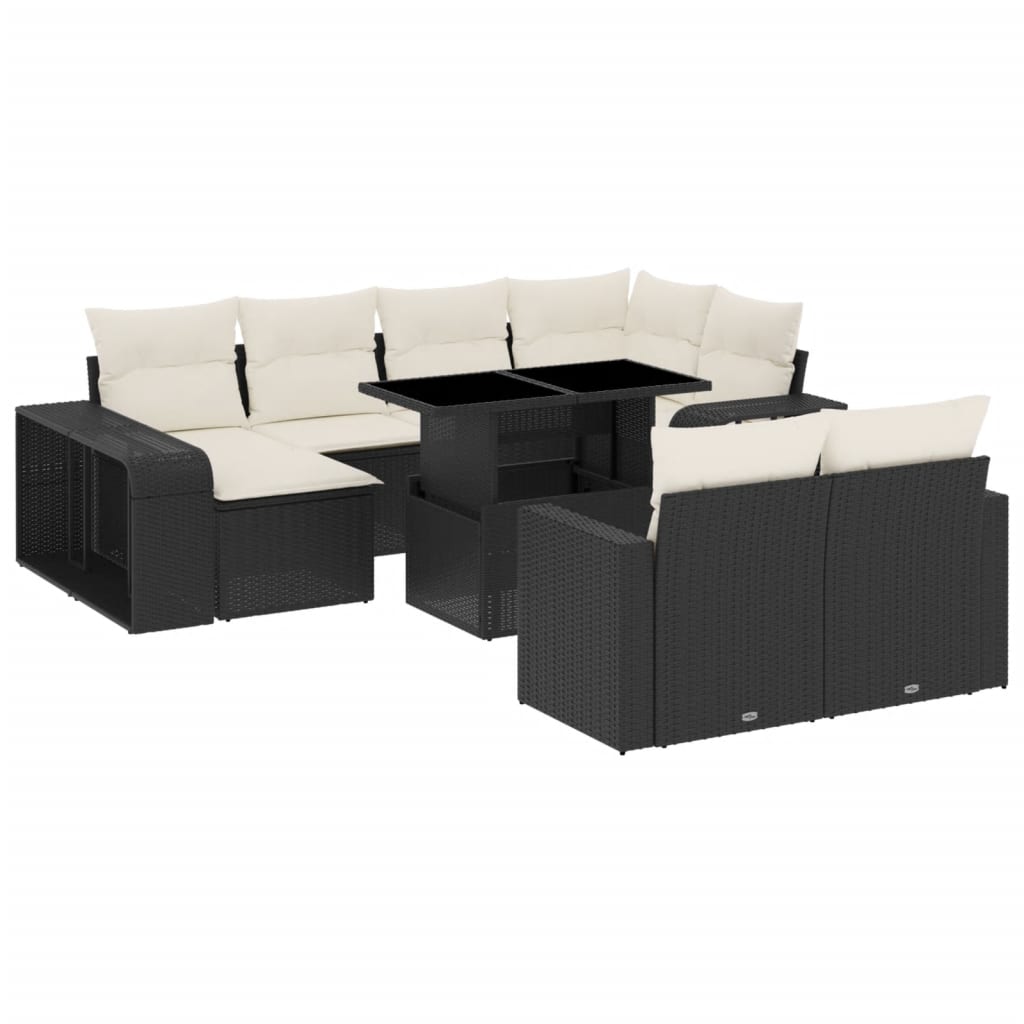 Set Divani da Giardino 11 pz con Cuscini in Polyrattan Nero - homemem39