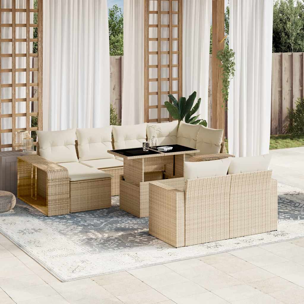 Set Divani da Giardino 11 pz con Cuscini Beige in Polyrattan
