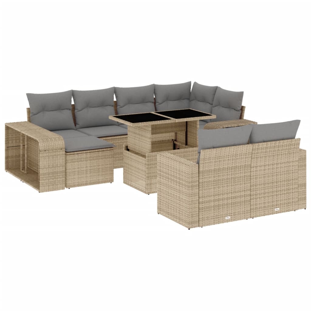 Set Divani da Giardino 11 pz con Cuscini Beige in Polyrattan - homemem39