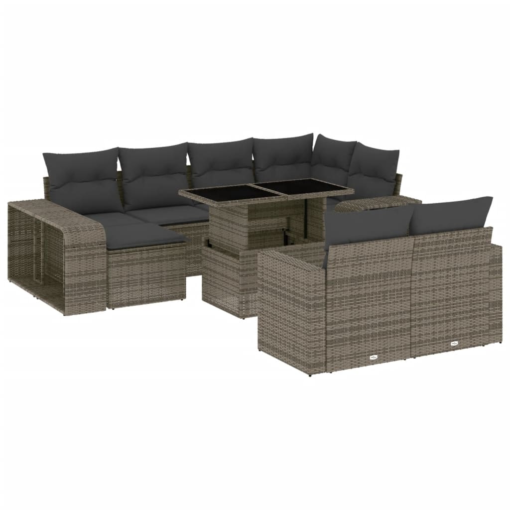 Set Divani da Giardino 11 pz con Cuscini in Polyrattan Grigio - homemem39