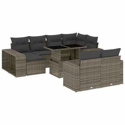Set Divani da Giardino 11 pz con Cuscini in Polyrattan Grigio - homemem39