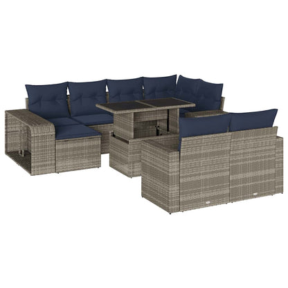 Set Divani da Giardino 11 pz con Cuscini Grigio in Polyrattan | homemem39