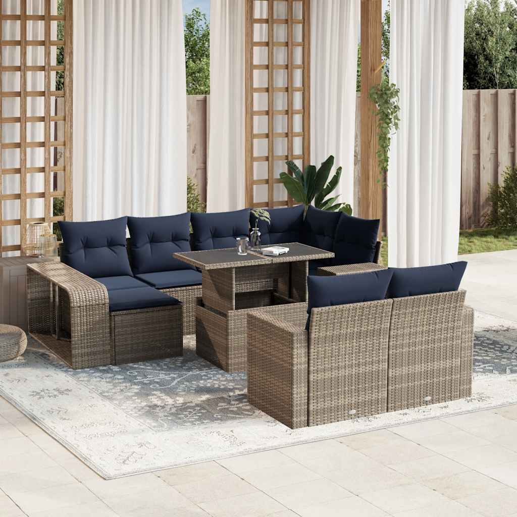 Set Divani da Giardino 11 pz con Cuscini Grigio in Polyrattan | homemem39