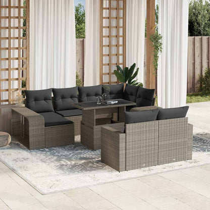 Set Divani da Giardino 11 pz con Cuscini in Polyrattan Grigio - homemem39