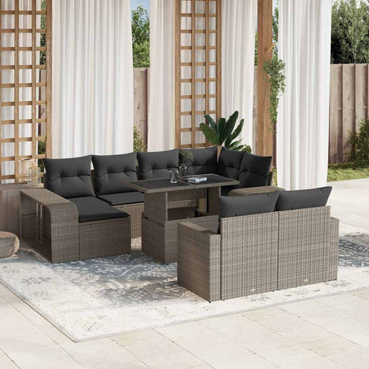 Set Divani da Giardino 11 pz con Cuscini in Polyrattan Grigio - homemem39