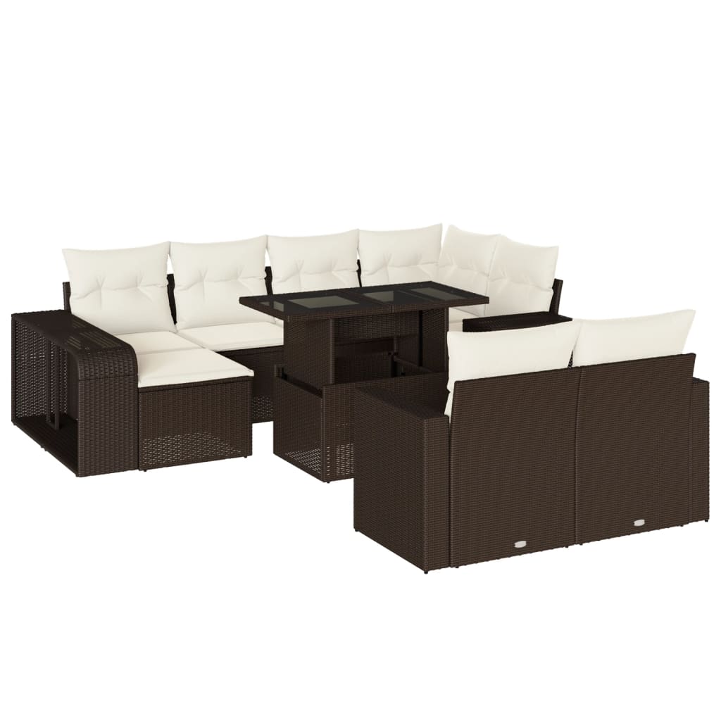 Set Divani da Giardino 11 pz con Cuscini Polyrattan Marrone | homemem39
