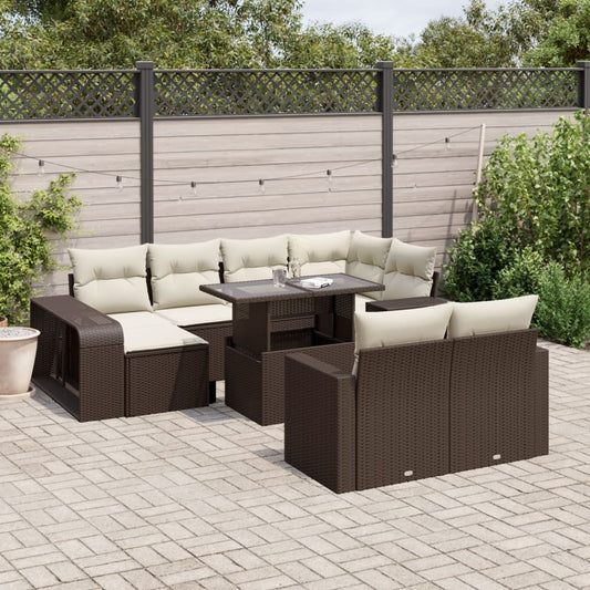 Set Divani da Giardino 11 pz con Cuscini Polyrattan Marrone - homemem39