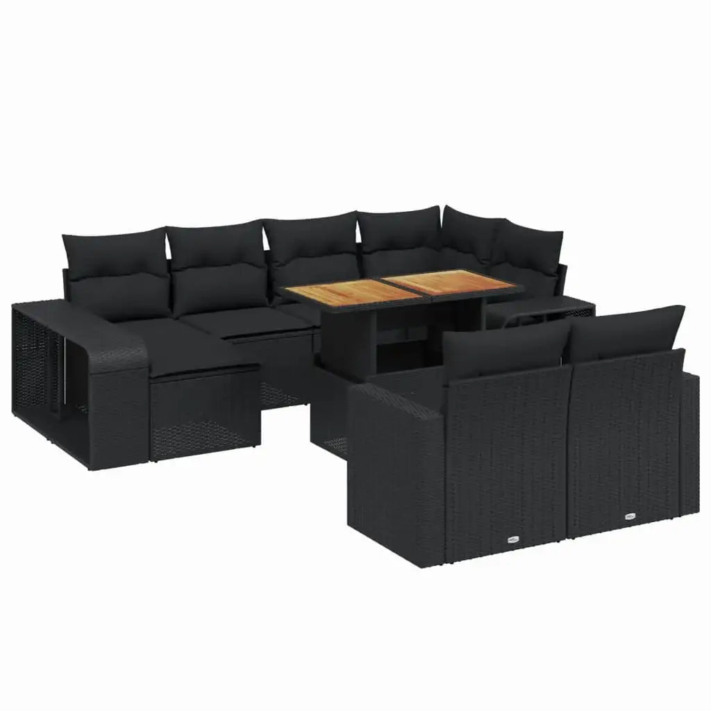 Set Divani da Giardino 11 pz con Cuscini in Polyrattan Nero - homemem39