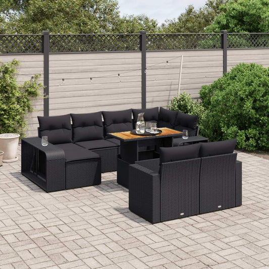 Set Divani da Giardino 11 pz con Cuscini in Polyrattan Nero - homemem39