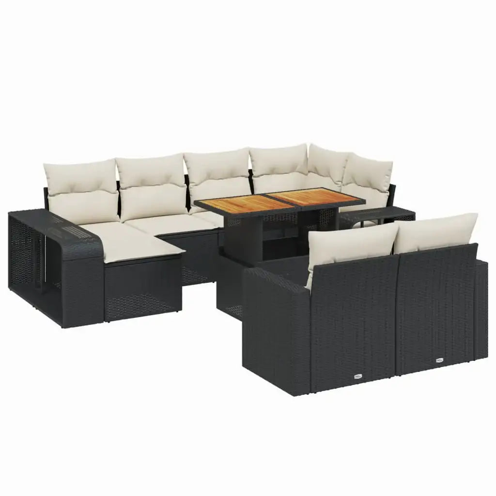 Set Divani da Giardino 11 pz con Cuscini in Polyrattan Nero - homemem39