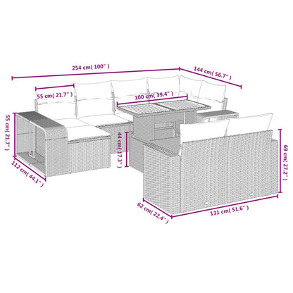 Set Divani da Giardino 11 pz con Cuscini in Polyrattan Nero - homemem39