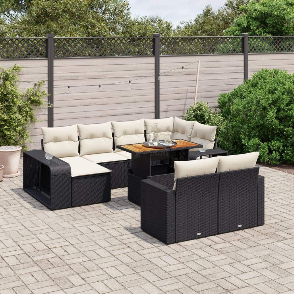 Set Divani da Giardino 11 pz con Cuscini in Polyrattan Nero - homemem39