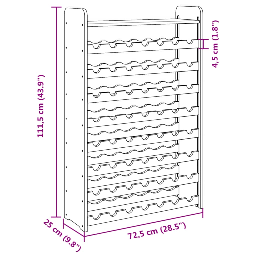 Portavini con Pannello Superiore 72,5x25x111,5 cm Massello Pino | homemem39