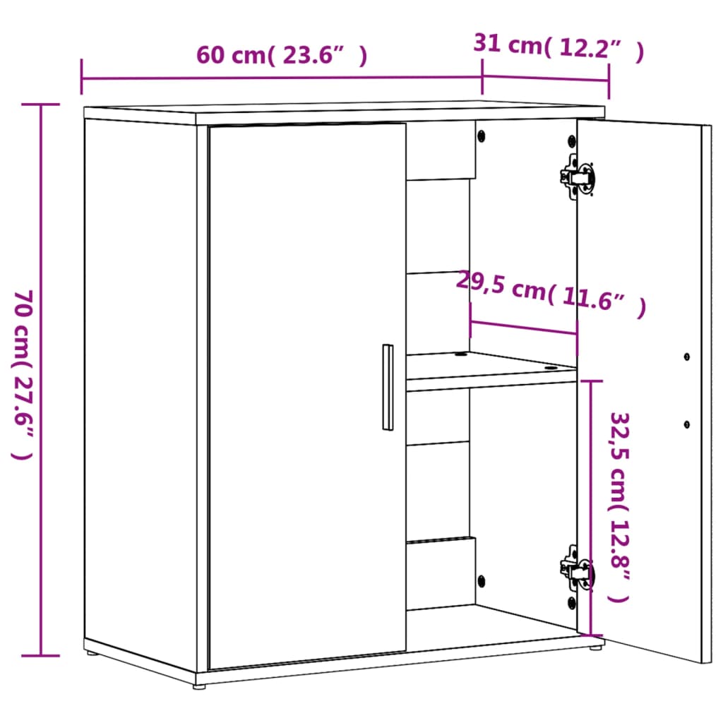 Credenze 2 pz Bianche 60x31x70 cm in Legno Multistrato