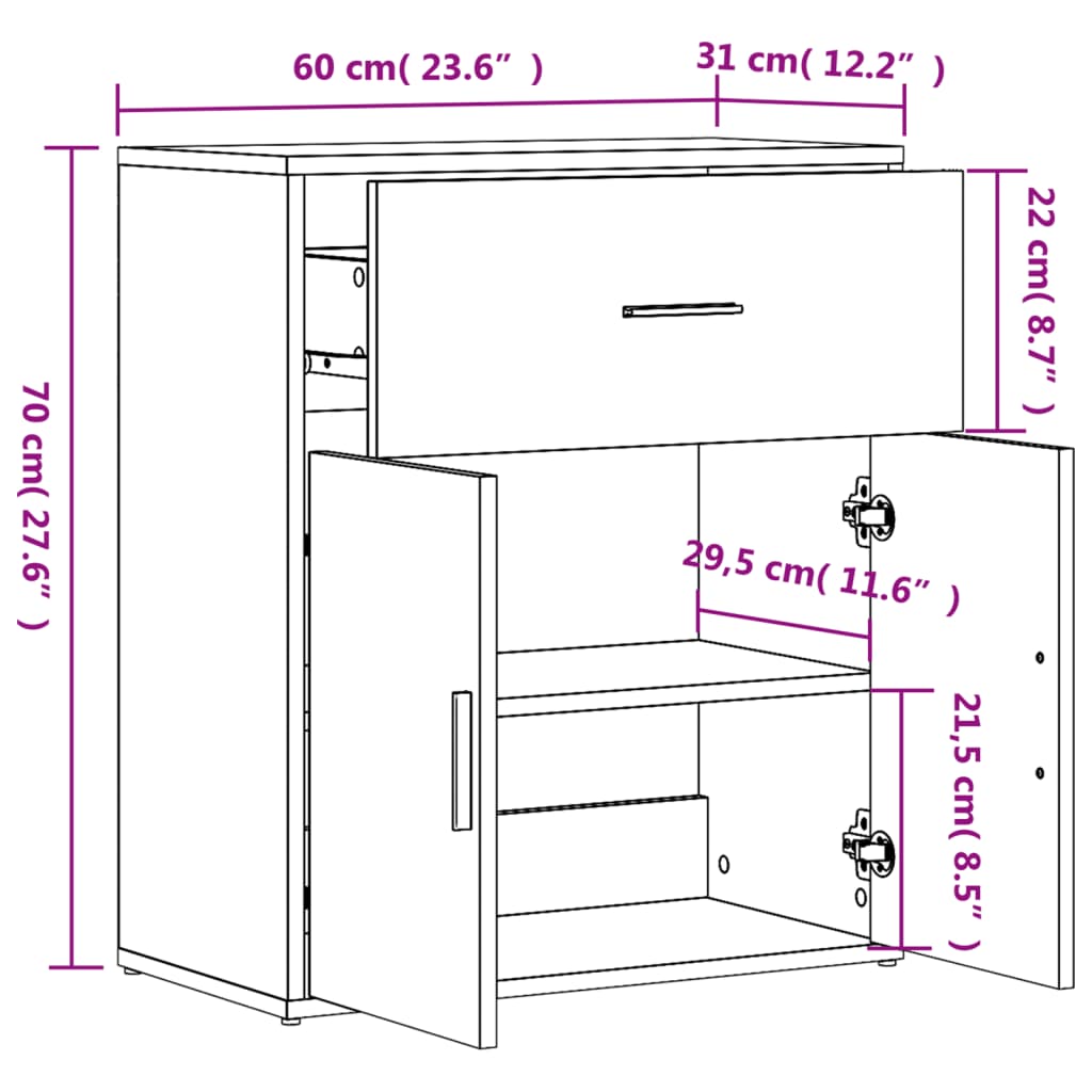 Credenze 2 pz Nere 60x31x70 cm in Legno Multistrato - homemem39