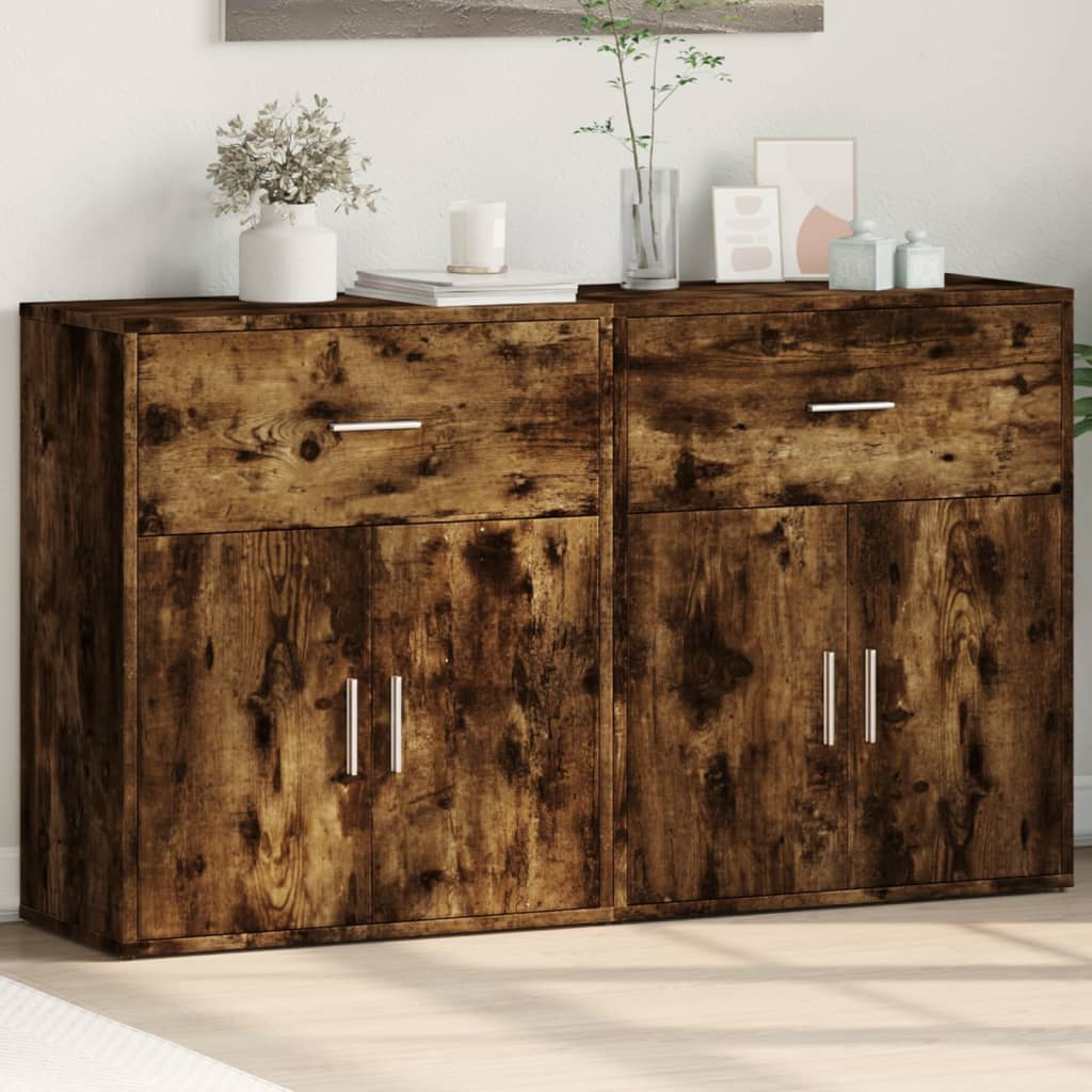 Credenze 2 pz Rovere Fumo 60x31x70 cm in Legno Multistrato | homemem39
