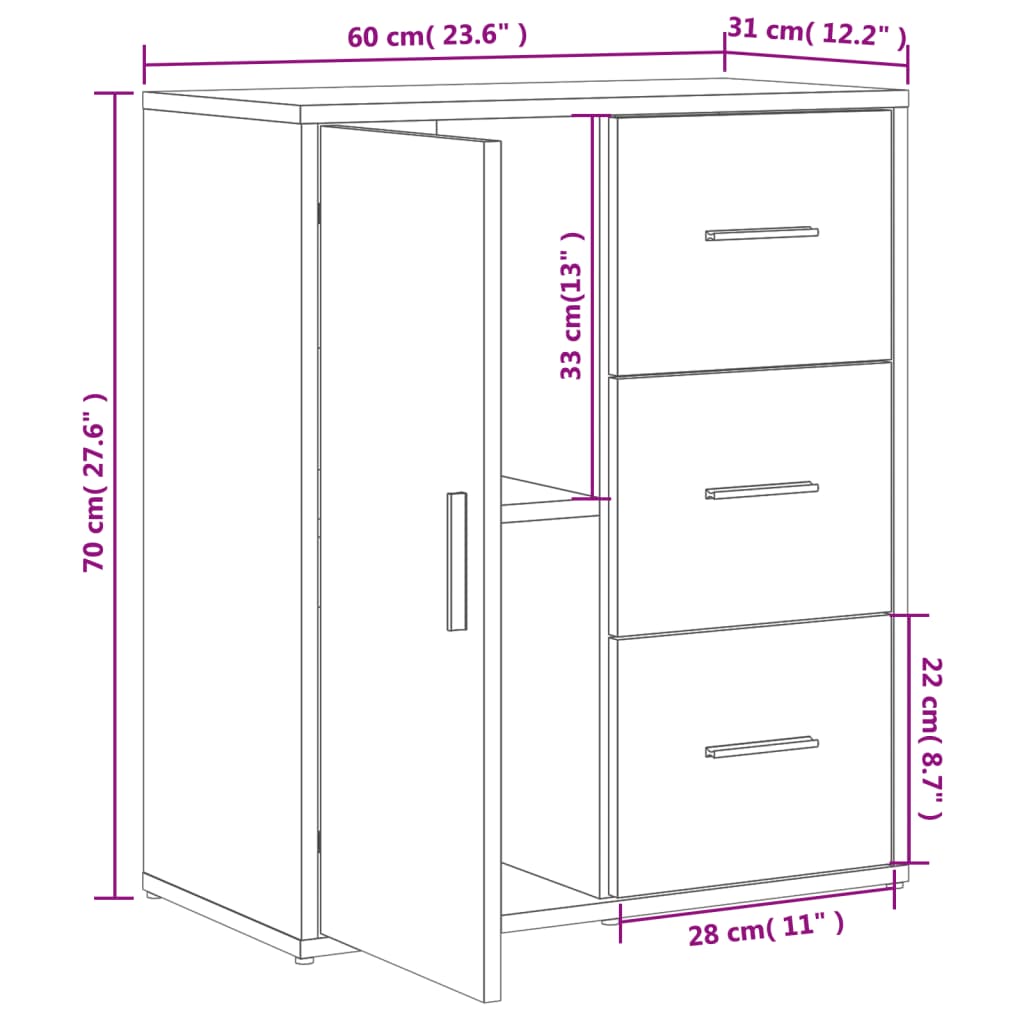 Credenze 2 pz Grigio Cemento 60x31x70 cm in Legno Multistrato | homemem39