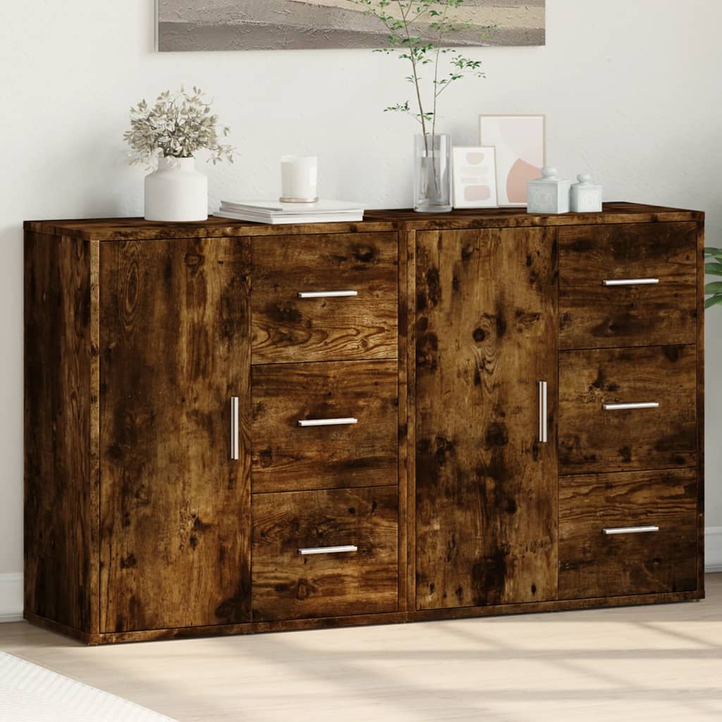 Credenze 2 pz Rovere Fumo 60x31x70 cm in Legno Multistrato | homemem39
