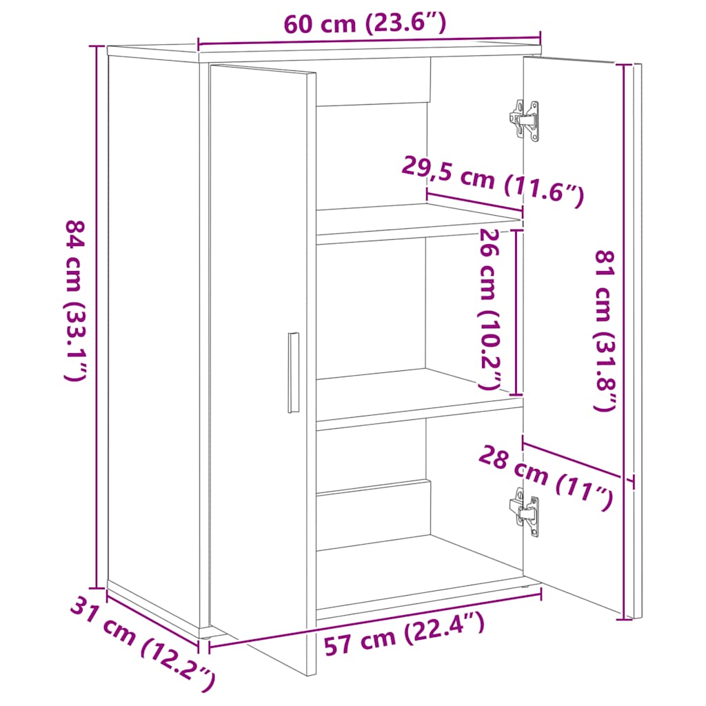 Credenze 2 pz Grigio Cemento 60x31x84 cm in Legno Multistrato | homemem39