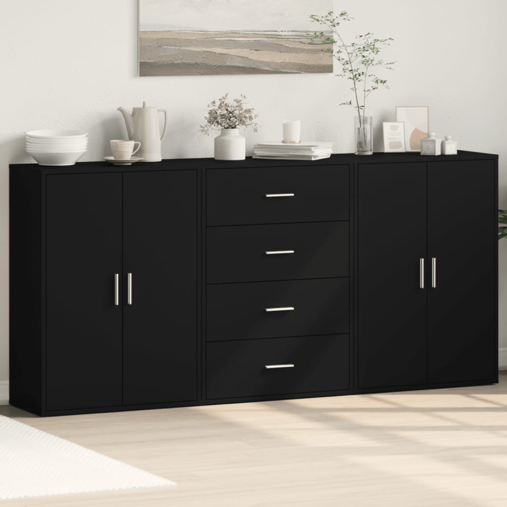 Credenze 3 pz Nere 60x31x84 cm in Legno Multistrato - homemem39