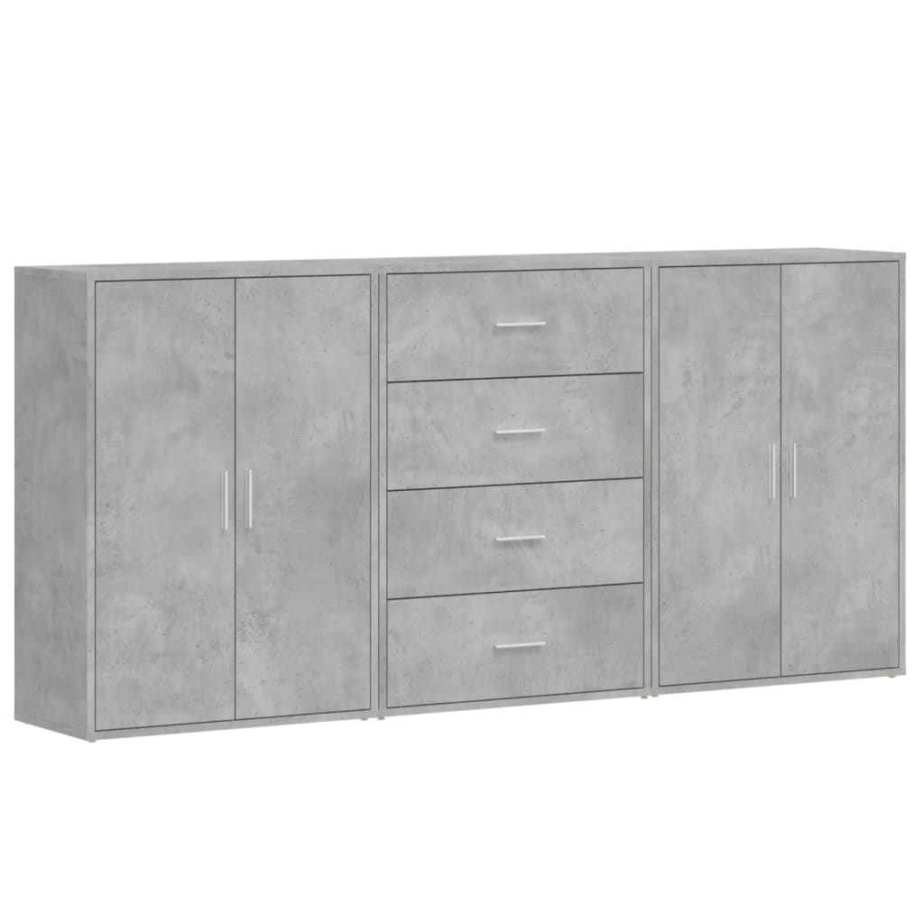 Credenze 3 pz Grigio Cemento 60x31x84 cm in Legno Multistrato | homemem39