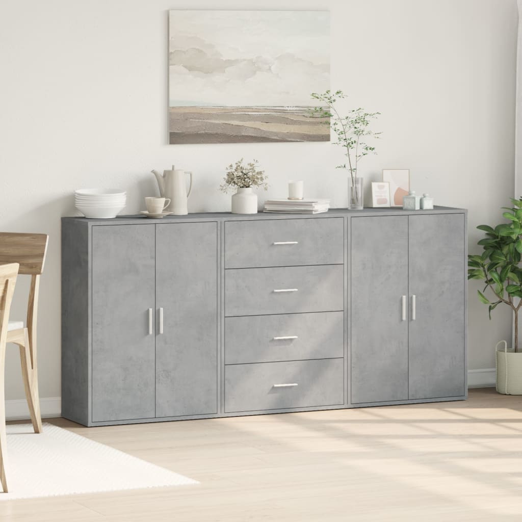 Credenze 3 pz Grigio Cemento 60x31x84 cm in Legno Multistrato | homemem39