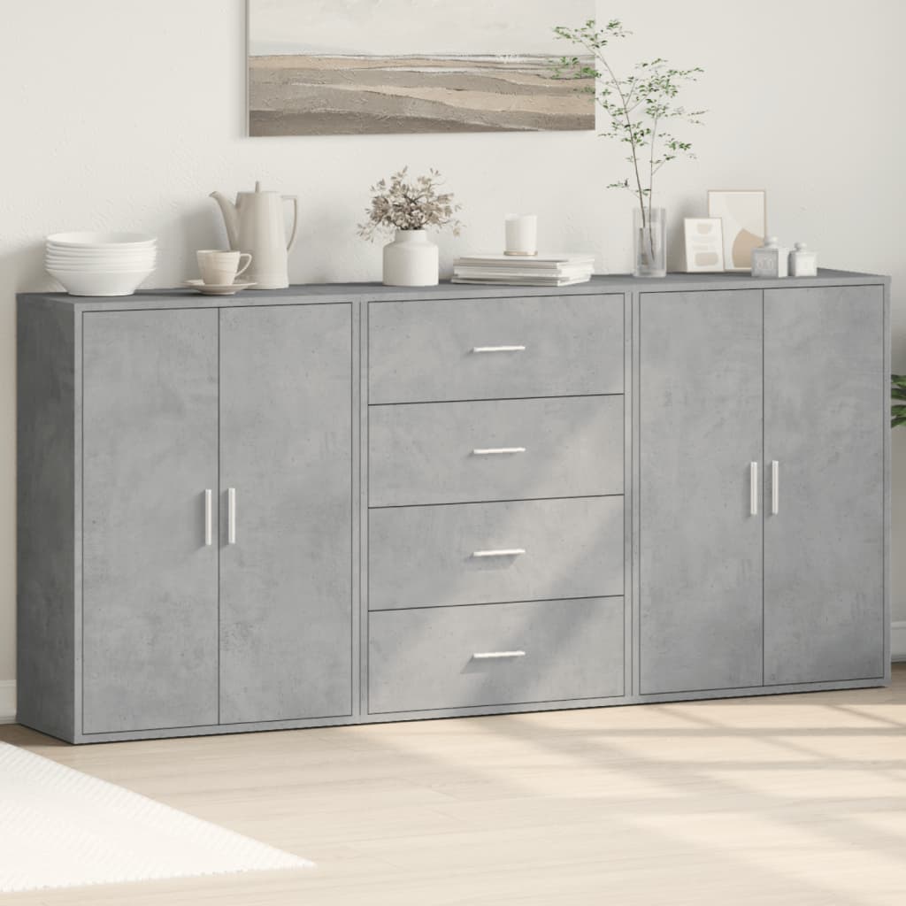 Credenze 3 pz Grigio Cemento 60x31x84 cm in Legno Multistrato - homemem39