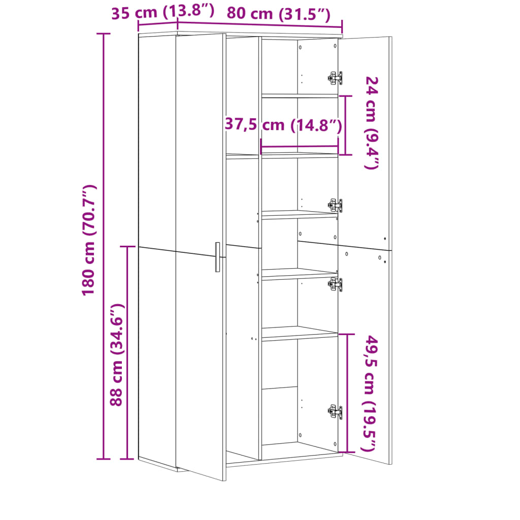 Credenza Rovere Sonoma 80x35x180 cm in Legno Multistrato | homemem39