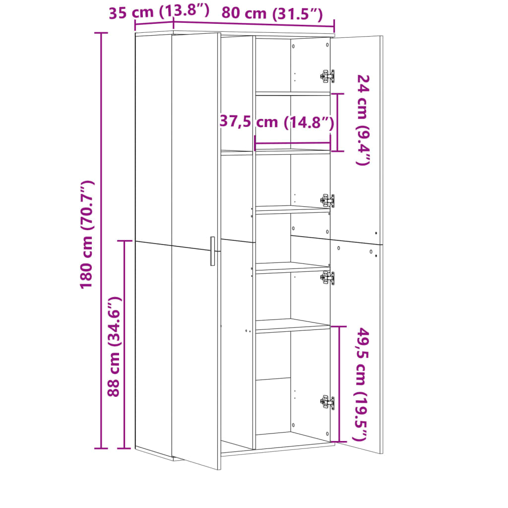 Credenza Rovere Fumo 80x35x180 cm in Legno Multistrato | homemem39