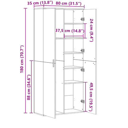 Credenza Rovere Fumo 80x35x180 cm in Legno Multistrato | homemem39