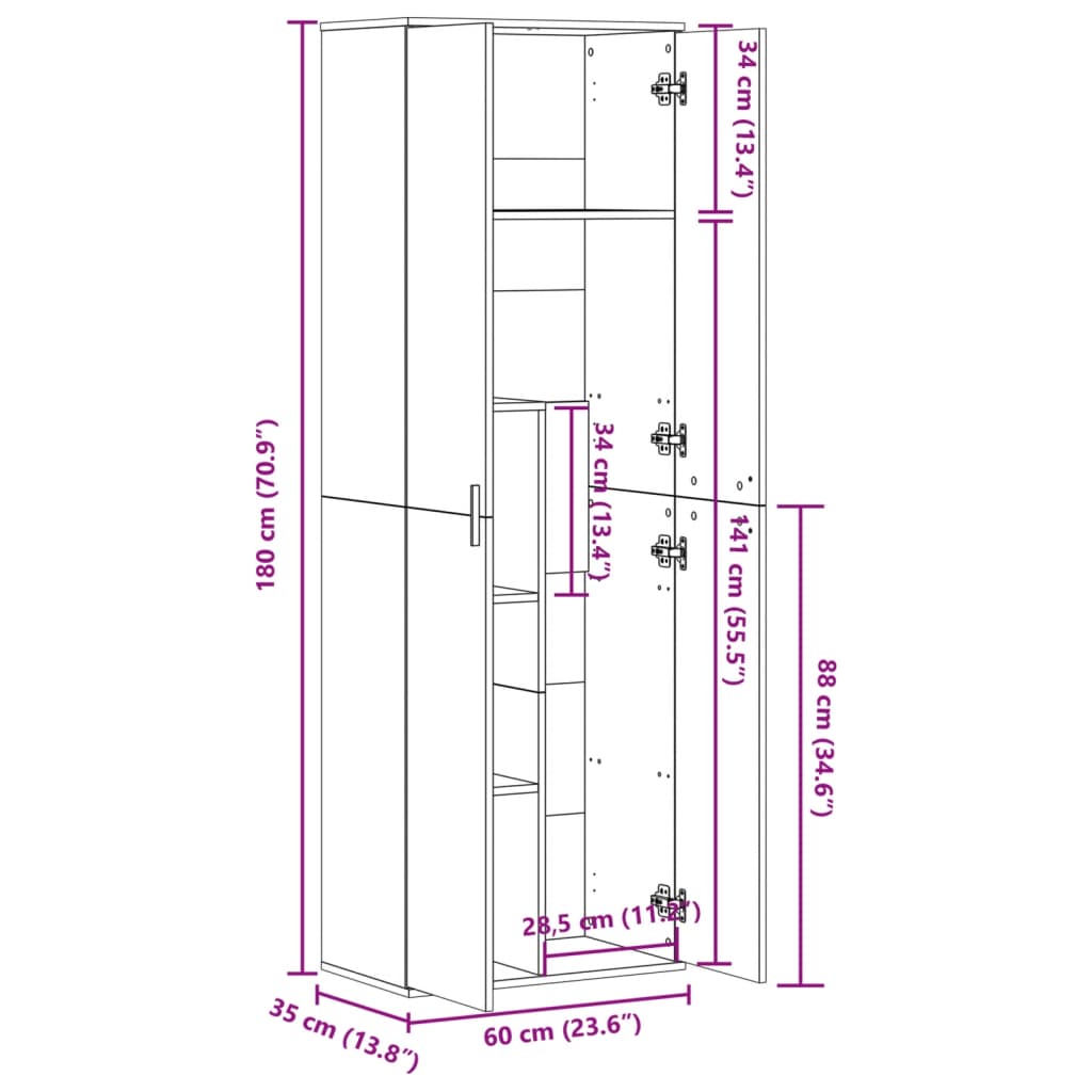 Credenza Grigio Cemento 60x35x180 cm in Legno Multistrato | homemem39