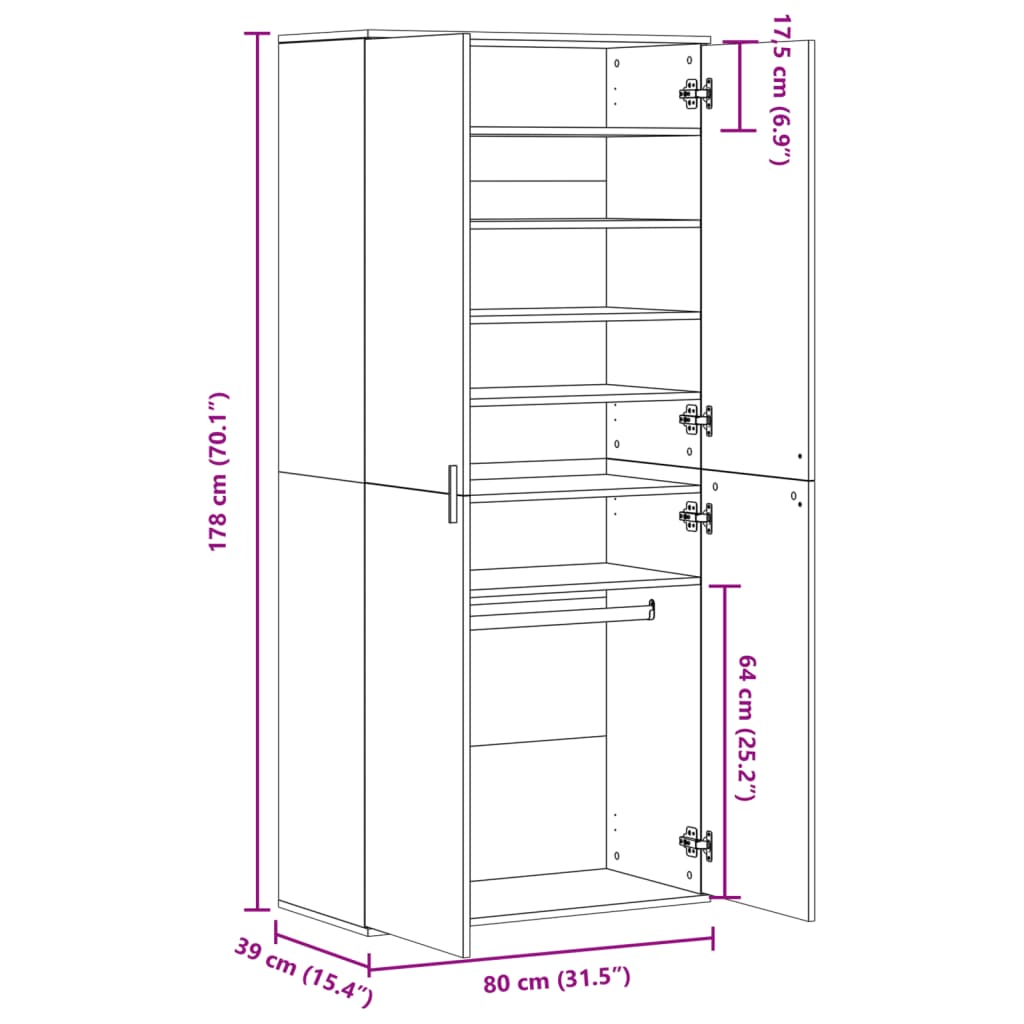 Scarpiera Rovere Fumo 80x39x178 cm in Legno Multistrato - homemem39