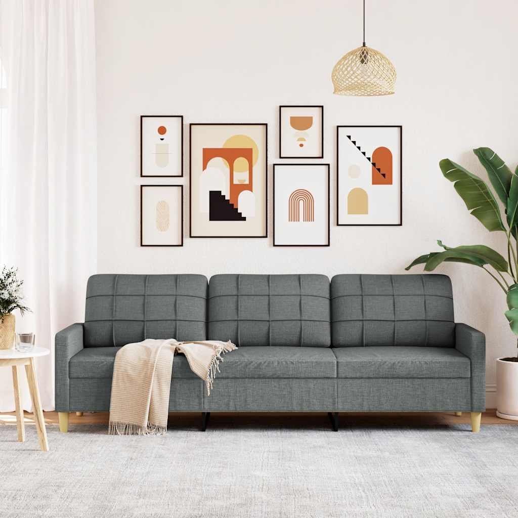 Divano a 3 Posti Grigio Scuro 210 cm in Tessuto | homemem39