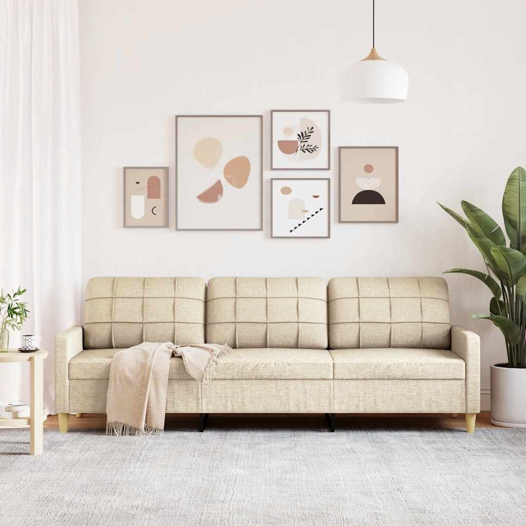 Divano a 3 Posti Crema 210 cm in Tessuto | homemem39