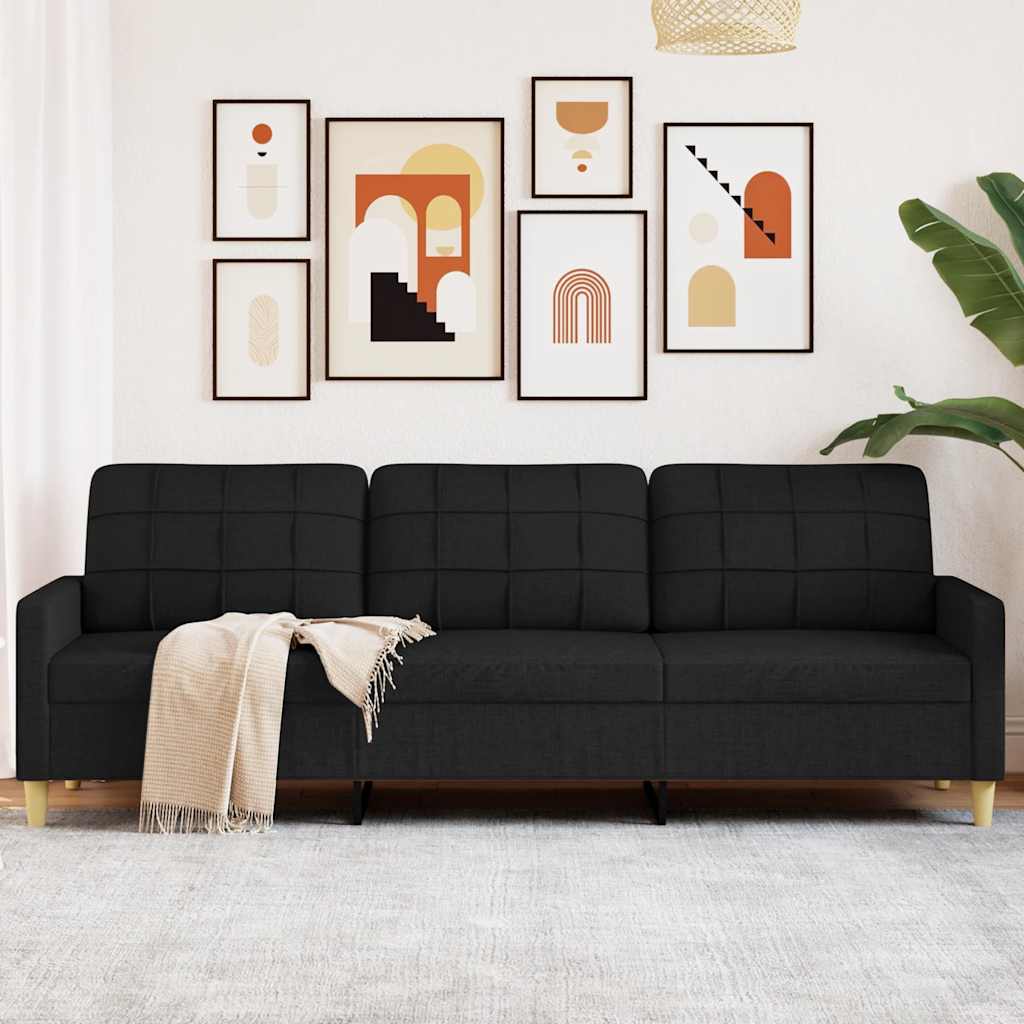 Divano a 3 Posti Nero 210 cm in Tessuto | homemem39